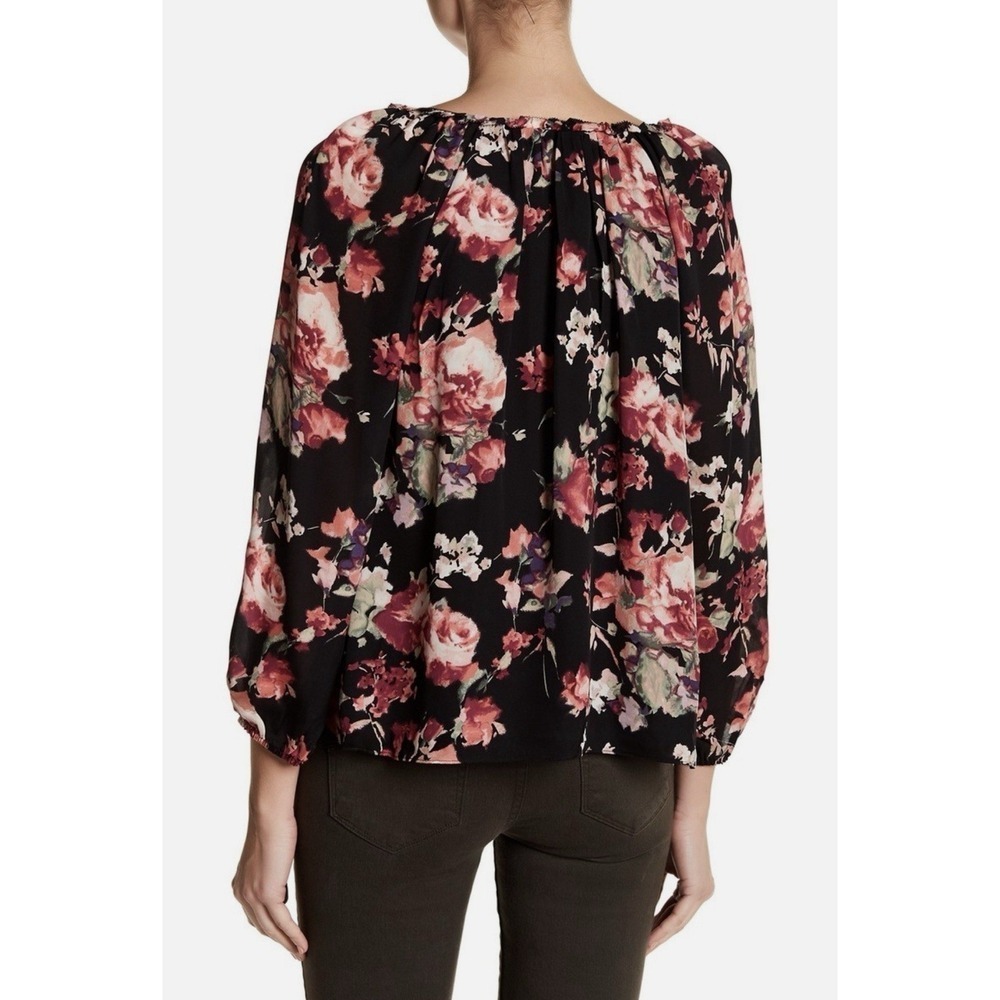Joie Nadege Floral 100% Silk 3/4 Sleeve Ruffle Top Size Medium Caviar - Picture 6 of 10